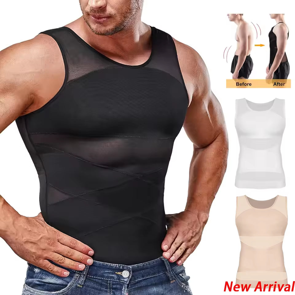 Mens Compression Shirts Body Shaper Slimming Undershirt Tank Tops Sleeveless Workout Tummy Control Shapewear Vest