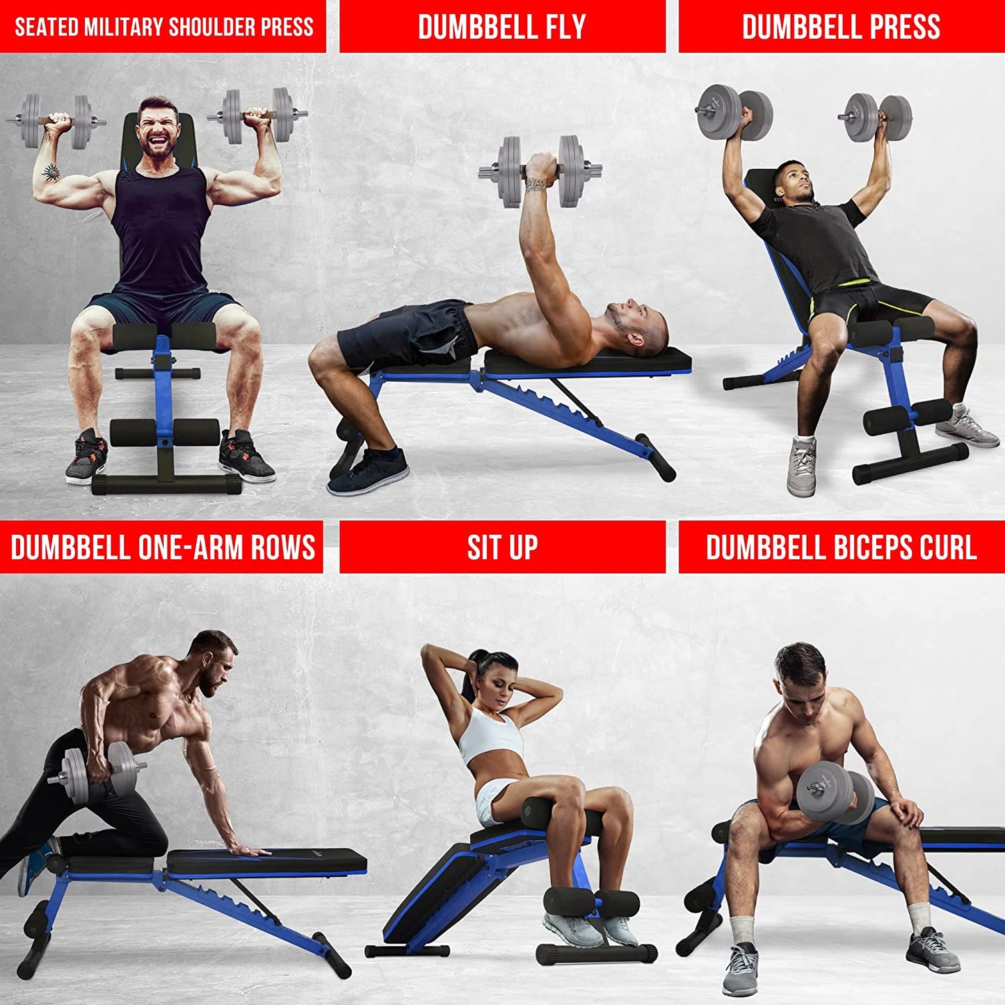 Adjustable Weight Bench / Utility Weight Bench with Foldable Design - Multi-Purpose Flat/Incline/Decline Bench for Home Gym (Cobalt) (UXT5)