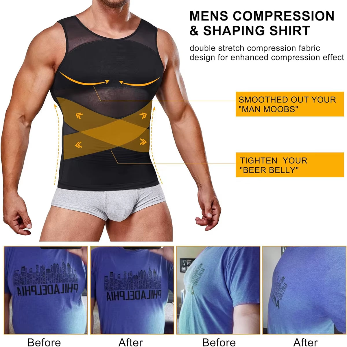 Mens Compression Shirts Body Shaper Slimming Undershirt Tank Tops Sleeveless Workout Tummy Control Shapewear Vest
