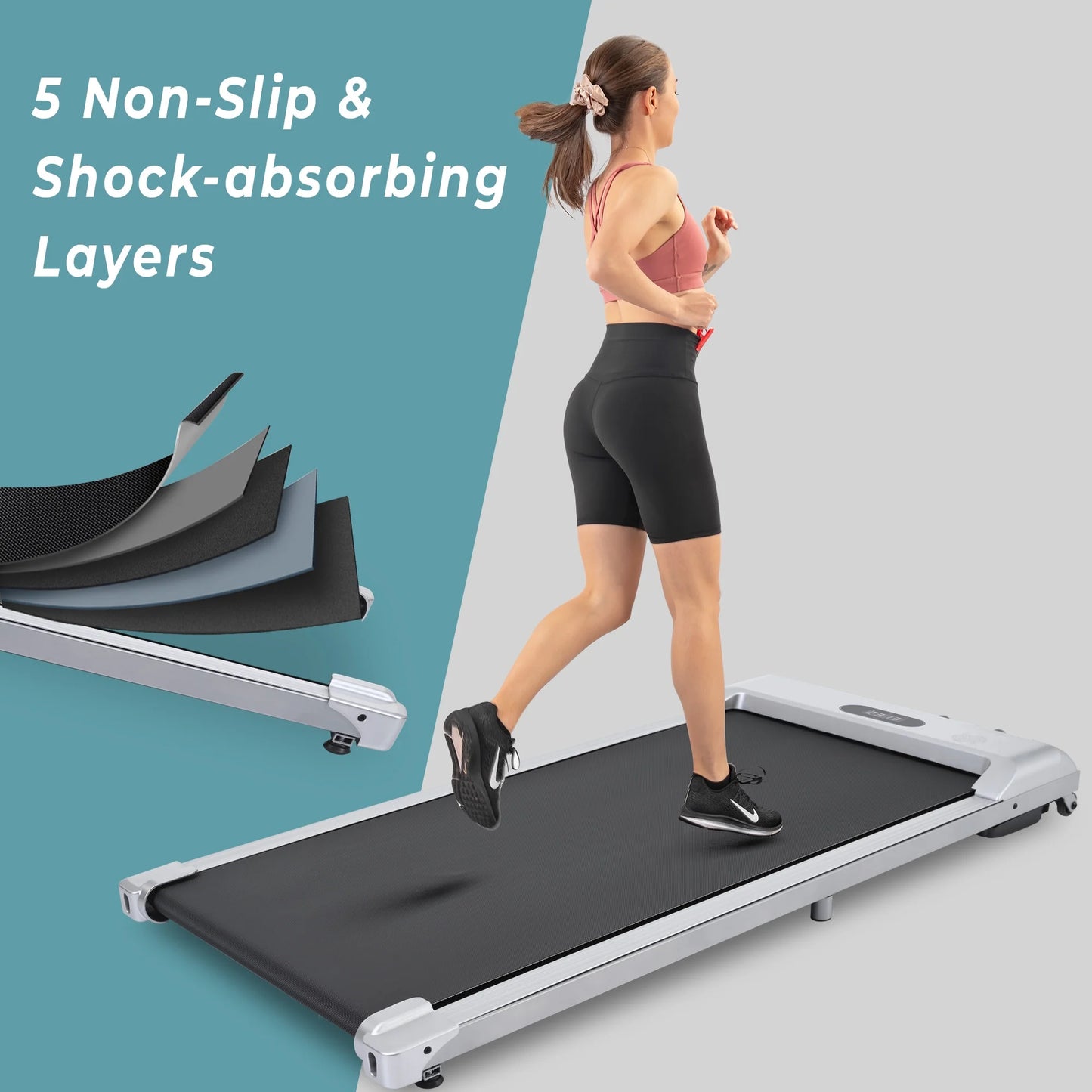 under Desk Treadmill, Walking Pad for Home/Office, Portable Walking Treadmill 2.5HP, Walking Jogging Machine with 265 Lbs Weight Capacity Remote Control LED Display,Silver