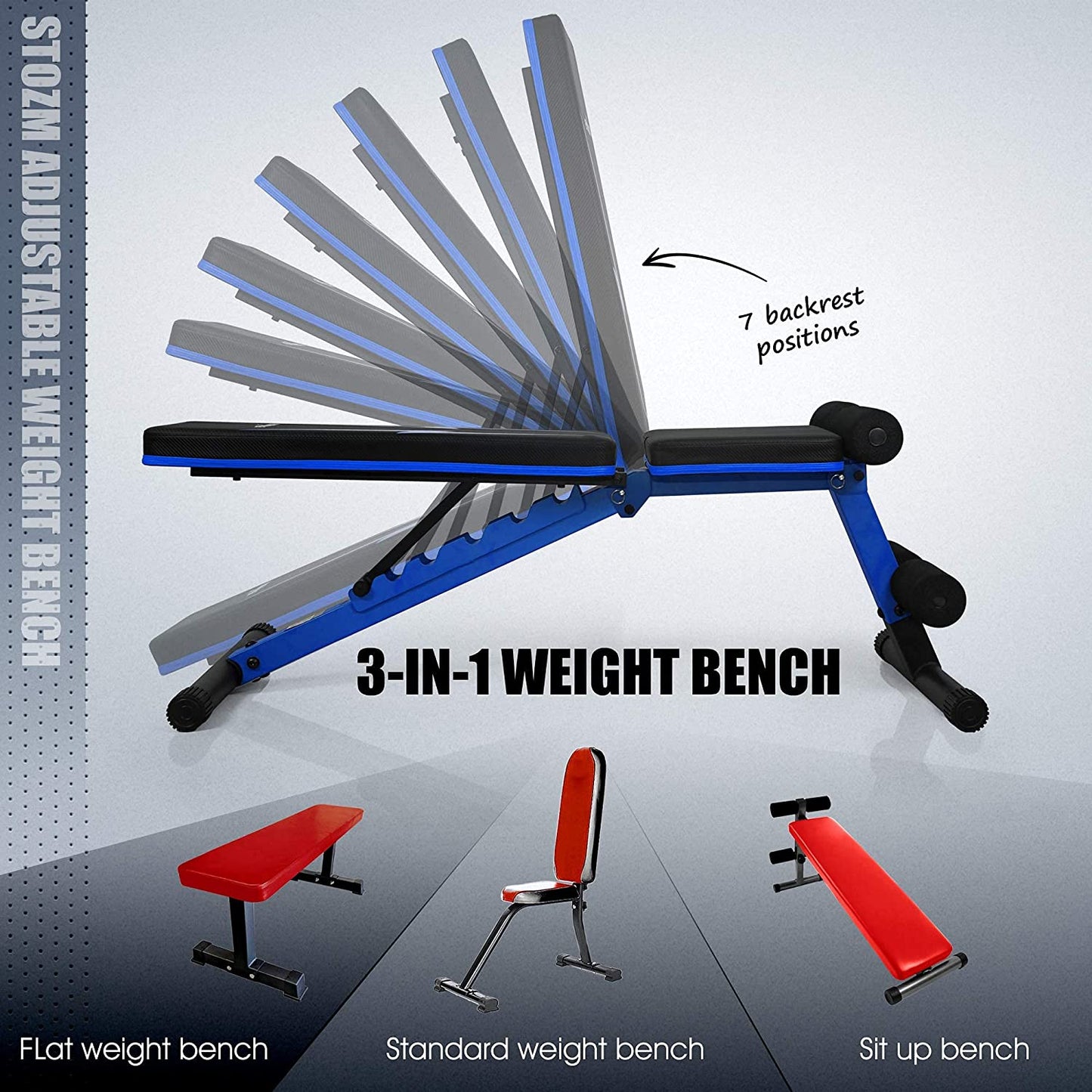 Adjustable Weight Bench / Utility Weight Bench with Foldable Design - Multi-Purpose Flat/Incline/Decline Bench for Home Gym (Cobalt) (UXT5)