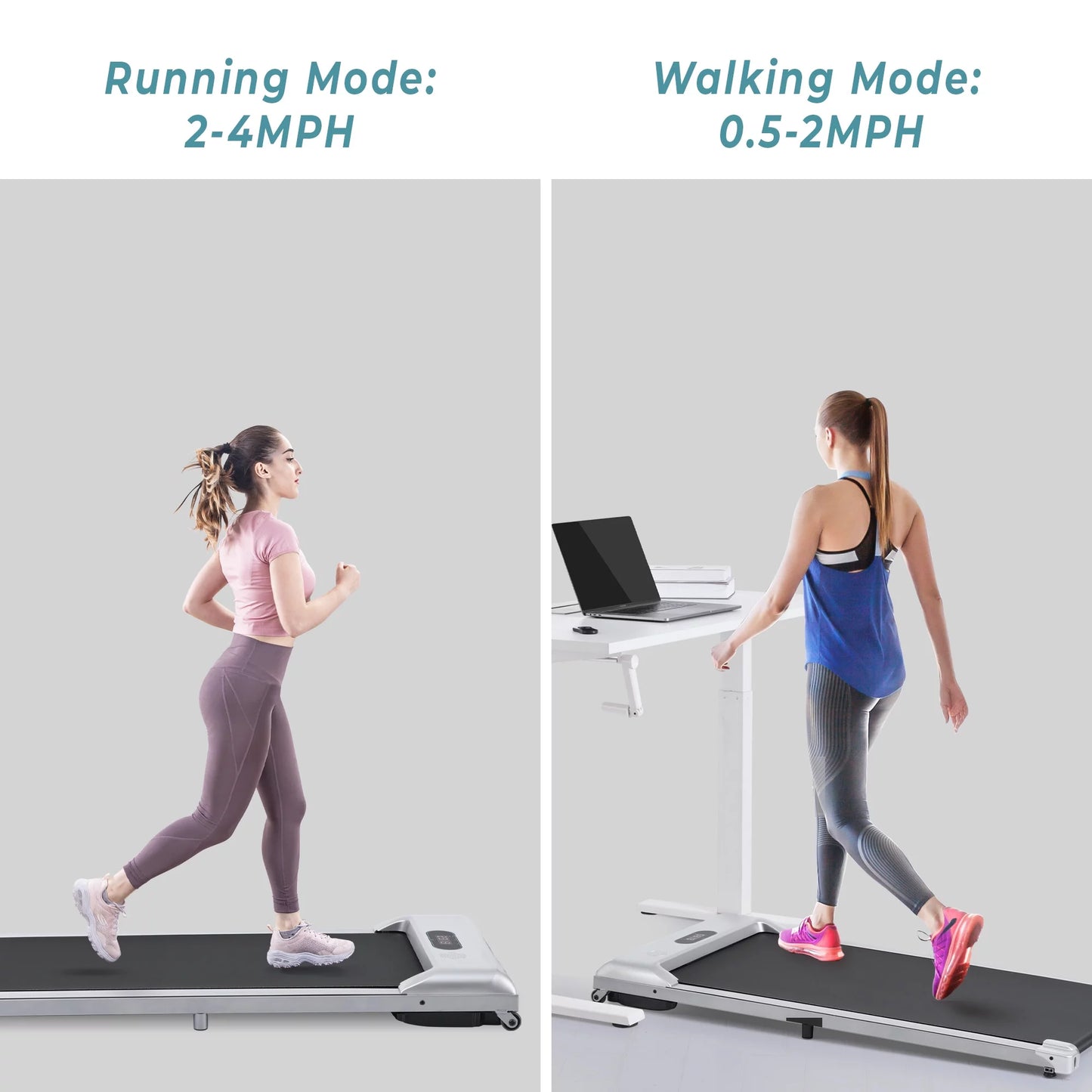 under Desk Treadmill, Walking Pad for Home/Office, Portable Walking Treadmill 2.5HP, Walking Jogging Machine with 265 Lbs Weight Capacity Remote Control LED Display,Silver
