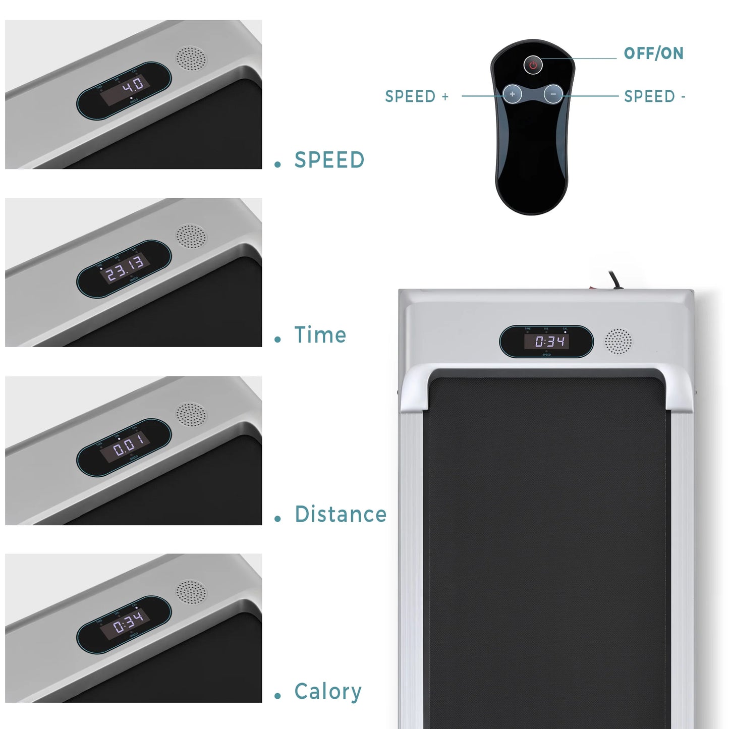 under Desk Treadmill, Walking Pad for Home/Office, Portable Walking Treadmill 2.5HP, Walking Jogging Machine with 265 Lbs Weight Capacity Remote Control LED Display,Silver
