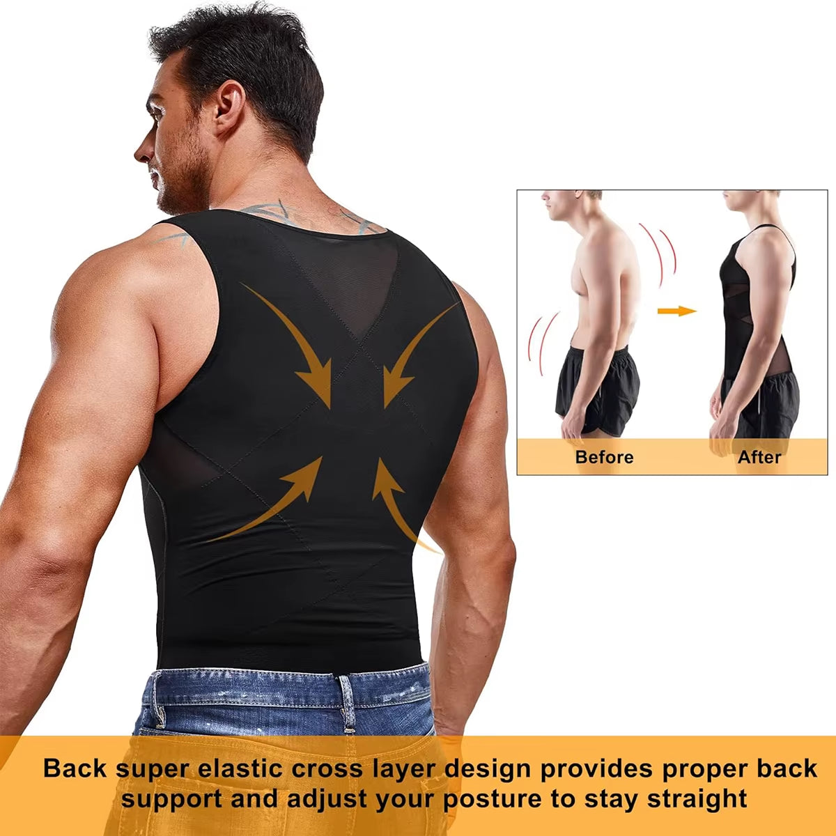 Mens Compression Shirts Body Shaper Slimming Undershirt Tank Tops Sleeveless Workout Tummy Control Shapewear Vest