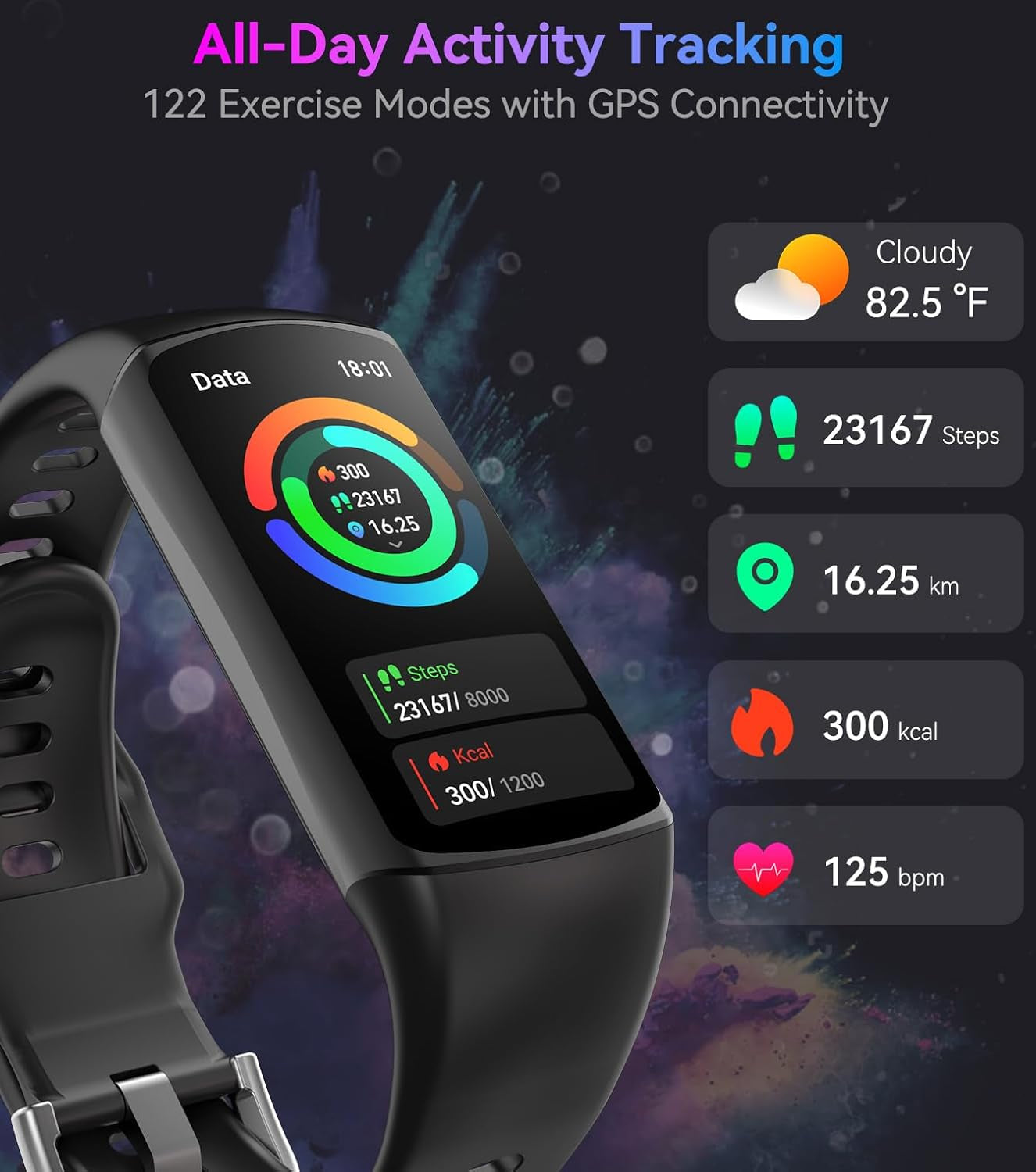 Smart Watch Fitness Tracker with 24/7 Heart Rate, Blood Oxygen Blood Pressure Monitor Sleep Tracker 120 Sports Modes Activity Tracker Step Calorie Counter IP68 Waterproof for Andriod Iphone Women Men