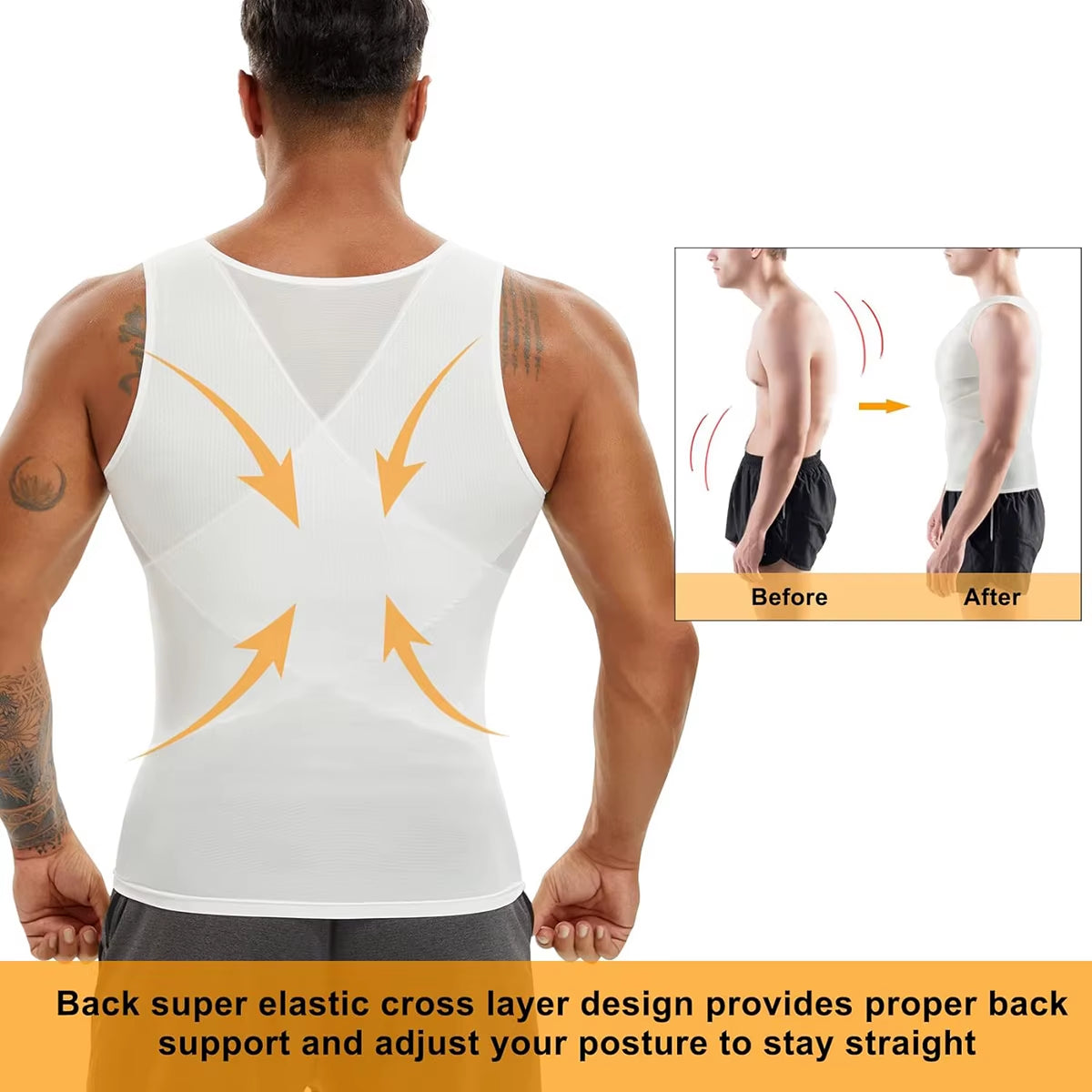 Mens Compression Shirts Body Shaper Slimming Undershirt Tank Tops Sleeveless Workout Tummy Control Shapewear Vest