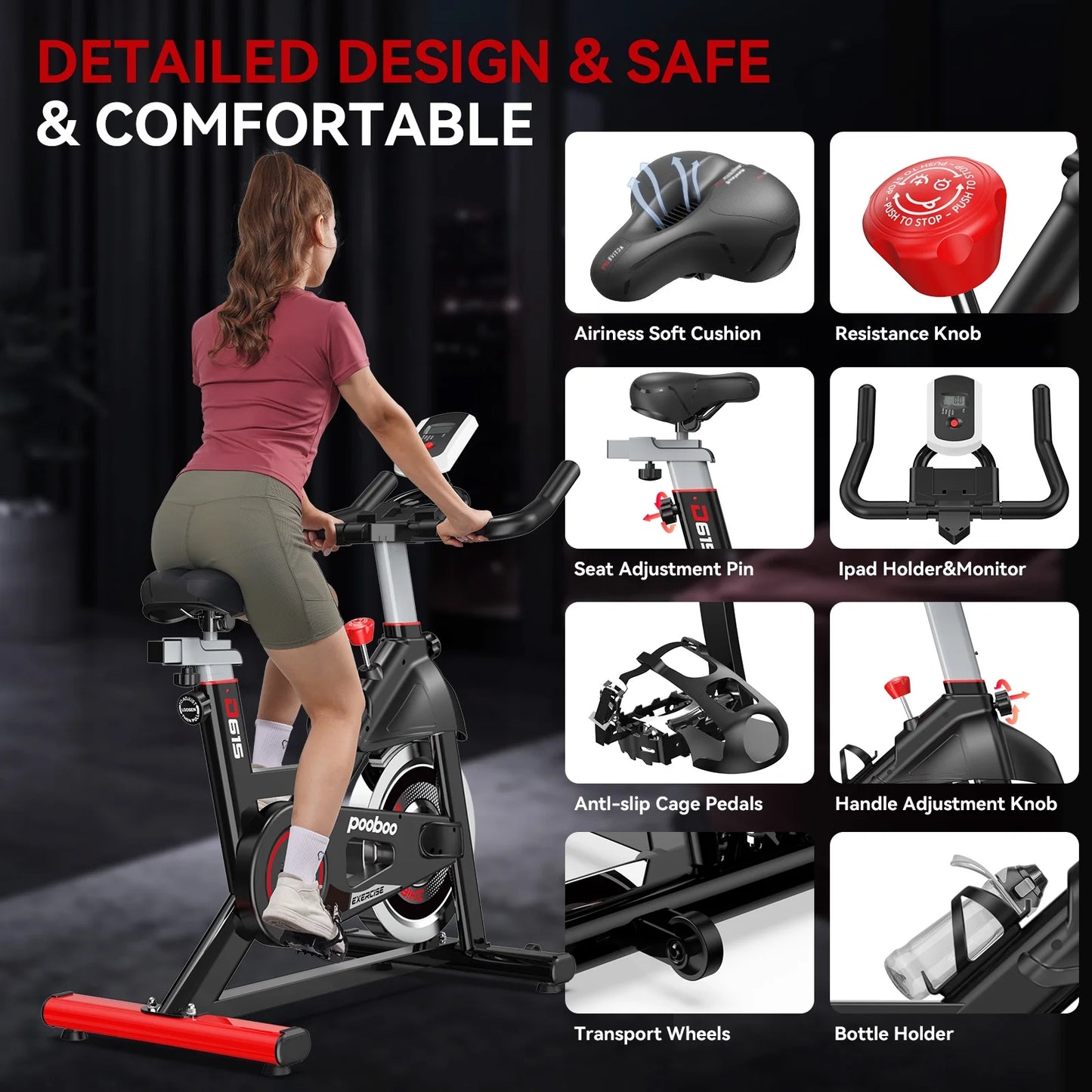 Exercise Bike Indoor Cardio Stationary Cycling Bike Magnetic Resistance Recumbent Bicycle with Monitor for Home Office Workout Max 350 Lbs