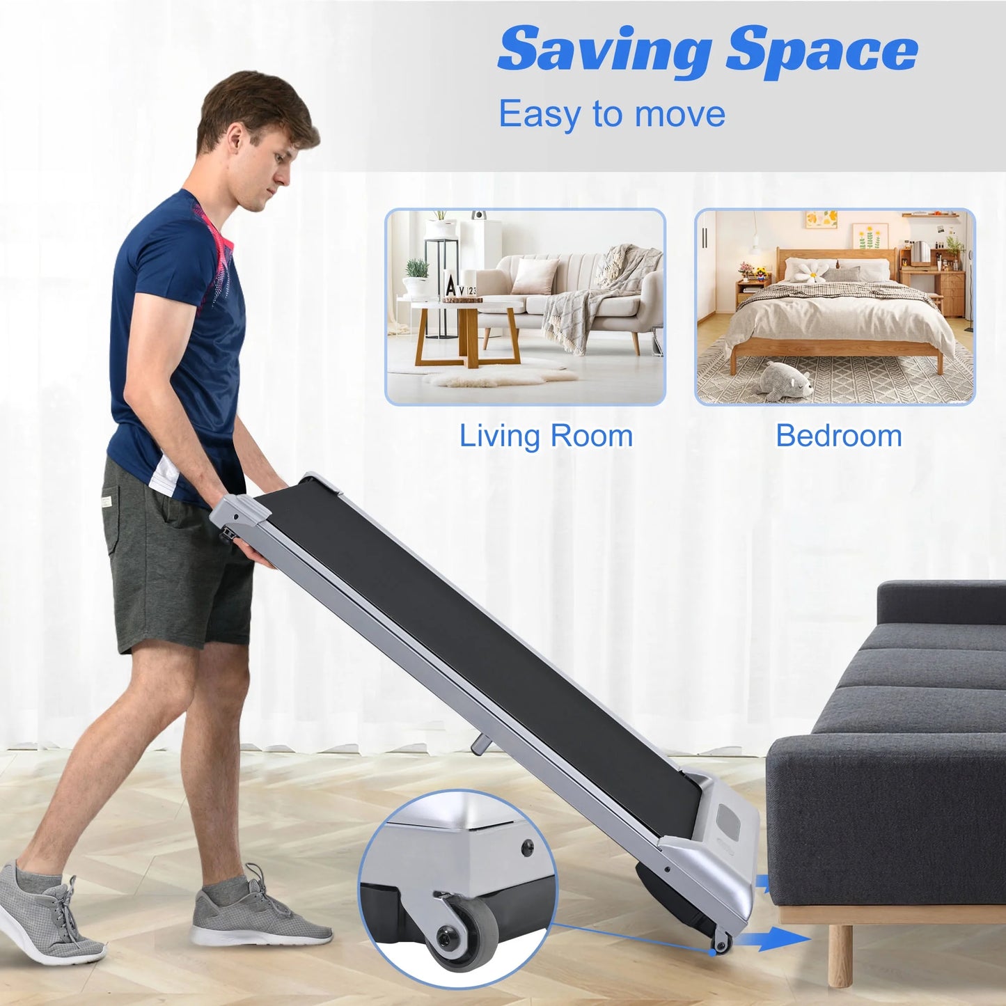 under Desk Treadmill, Walking Pad for Home/Office, Portable Walking Treadmill 2.5HP, Walking Jogging Machine with 265 Lbs Weight Capacity Remote Control LED Display,Silver