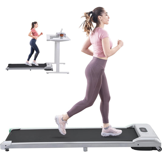 under Desk Treadmill, Walking Pad for Home/Office, Portable Walking Treadmill 2.5HP, Walking Jogging Machine with 265 Lbs Weight Capacity Remote Control LED Display，Silver
