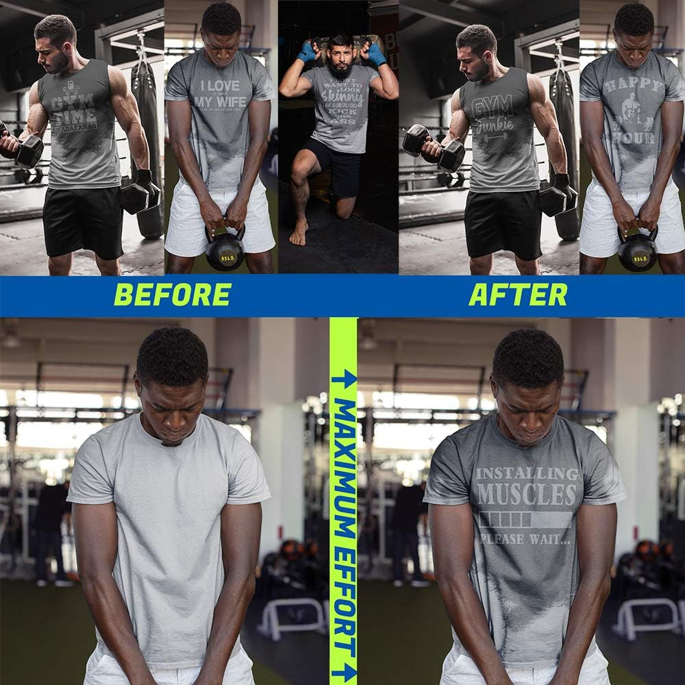 Sweat Activated T Shirt with Hidden Motivational Message Installing Muscles Please Wait Gym Gift Men