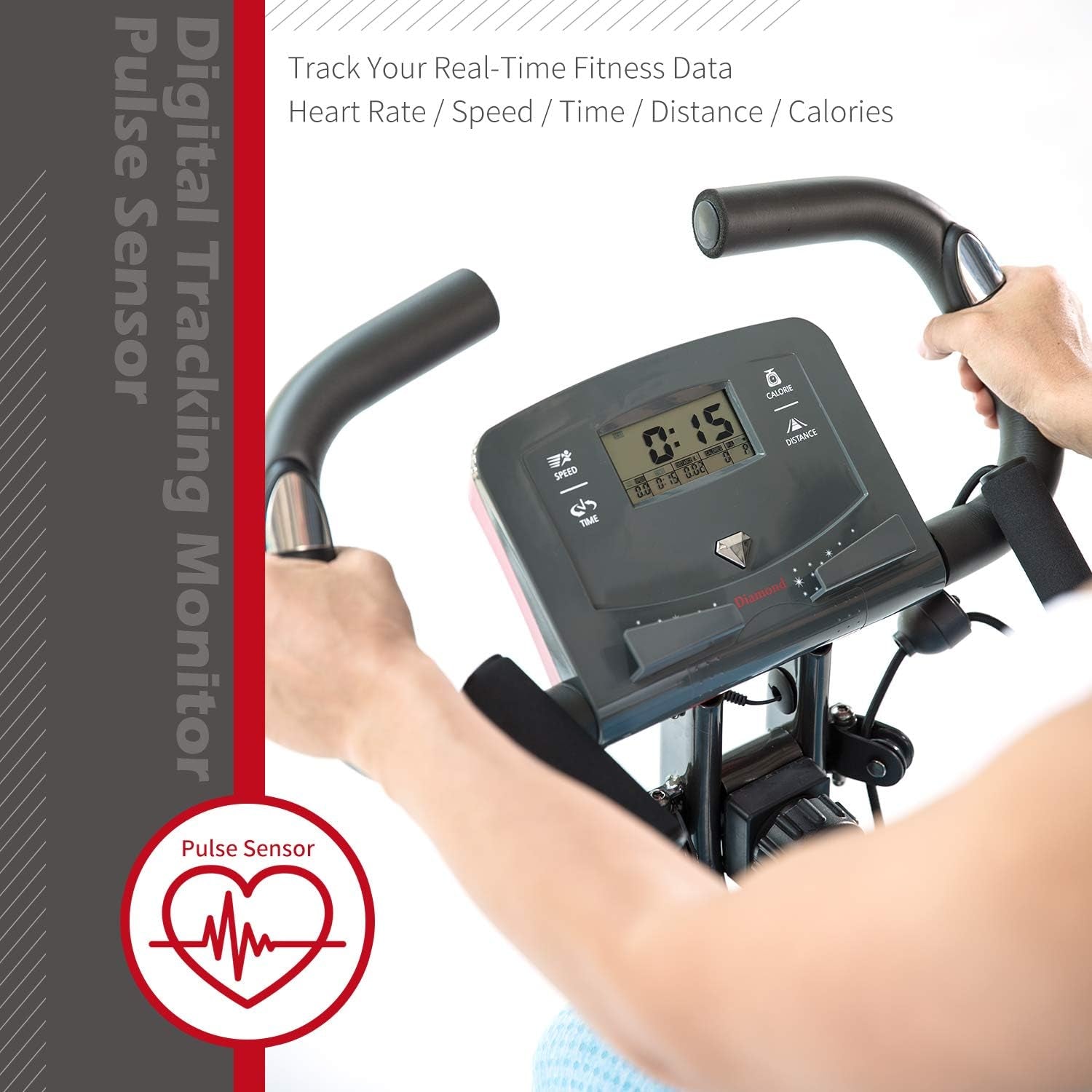 Exercise Bike Magnetic Bike Fitness Bike Cycle Folding Stationary Bike Arm Resistance Band with Arm Workout Backrest Extra-Large Seat Cushion Indoor Home Use