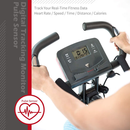 Exercise Bike Magnetic Bike Fitness Bike Cycle Folding Stationary Bike Arm Resistance Band with Arm Workout Backrest Extra-Large Seat Cushion Indoor Home Use