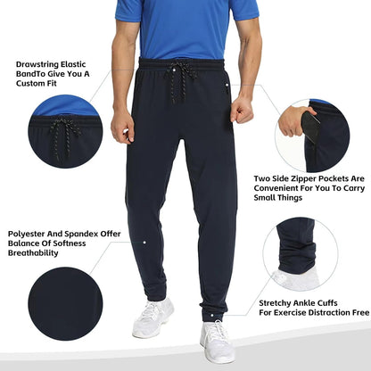 1 Pack/2 Pack Mens Jogger Gym Sweatpants, Athletic Jogger Workout Pants for Men,Running Track Pants with Zipper Pockets
