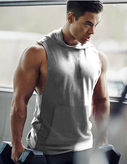 Men'S 2 Pack Workout Hooded Tank Tops Bodybuilding Muscle Cut off T Shirt Sleeveless Gym Hoodies