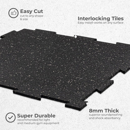 Genaflex Lite Rubber 8Mm Interlocking Tiles for Gym Flooring, Exercise Equipment, Exercise Areas - 20" X 20"