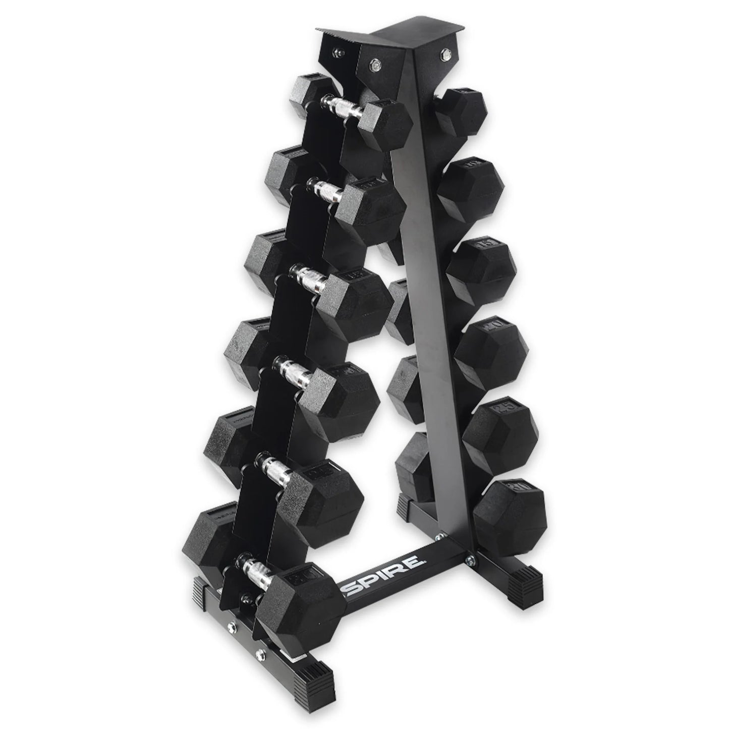 Heavy-Duty Workout Rubber Hex Dumbbell Weight Set with Rack, 210 Lbs (5-30 Lbs)