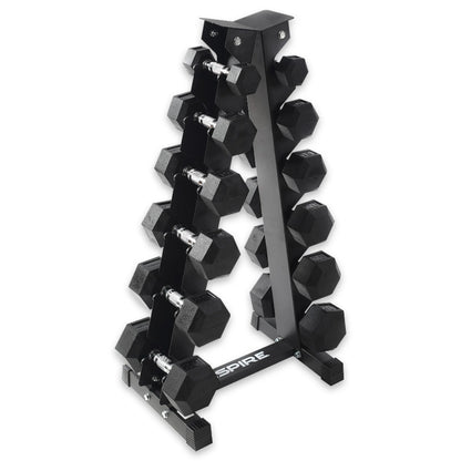 Heavy-Duty Workout Rubber Hex Dumbbell Weight Set with Rack, 210 Lbs (5-30 Lbs)