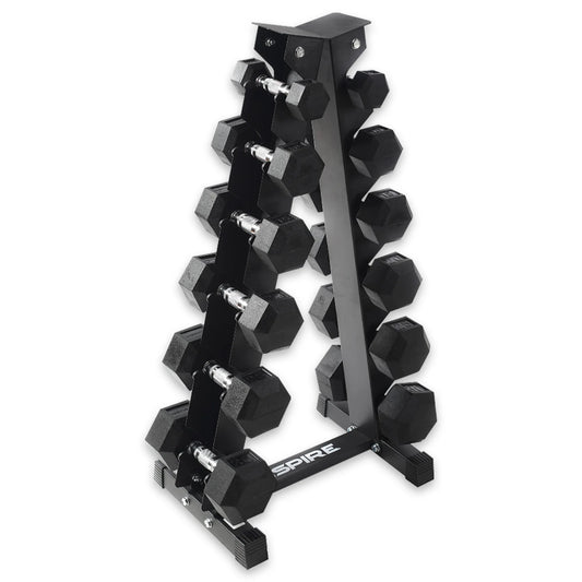 Heavy-Duty Workout Rubber Hex Dumbbell Weight Set with Rack, 210 Lbs (5-30 Lbs)