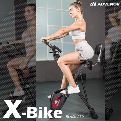 Exercise Bike Magnetic Bike Fitness Bike Cycle Folding Stationary Bike Arm Resistance Band with Arm Workout Backrest Extra-Large Seat Cushion Indoor Home Use