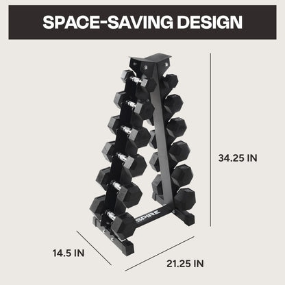 Heavy-Duty Workout Rubber Hex Dumbbell Weight Set with Rack, 210 Lbs (5-30 Lbs)
