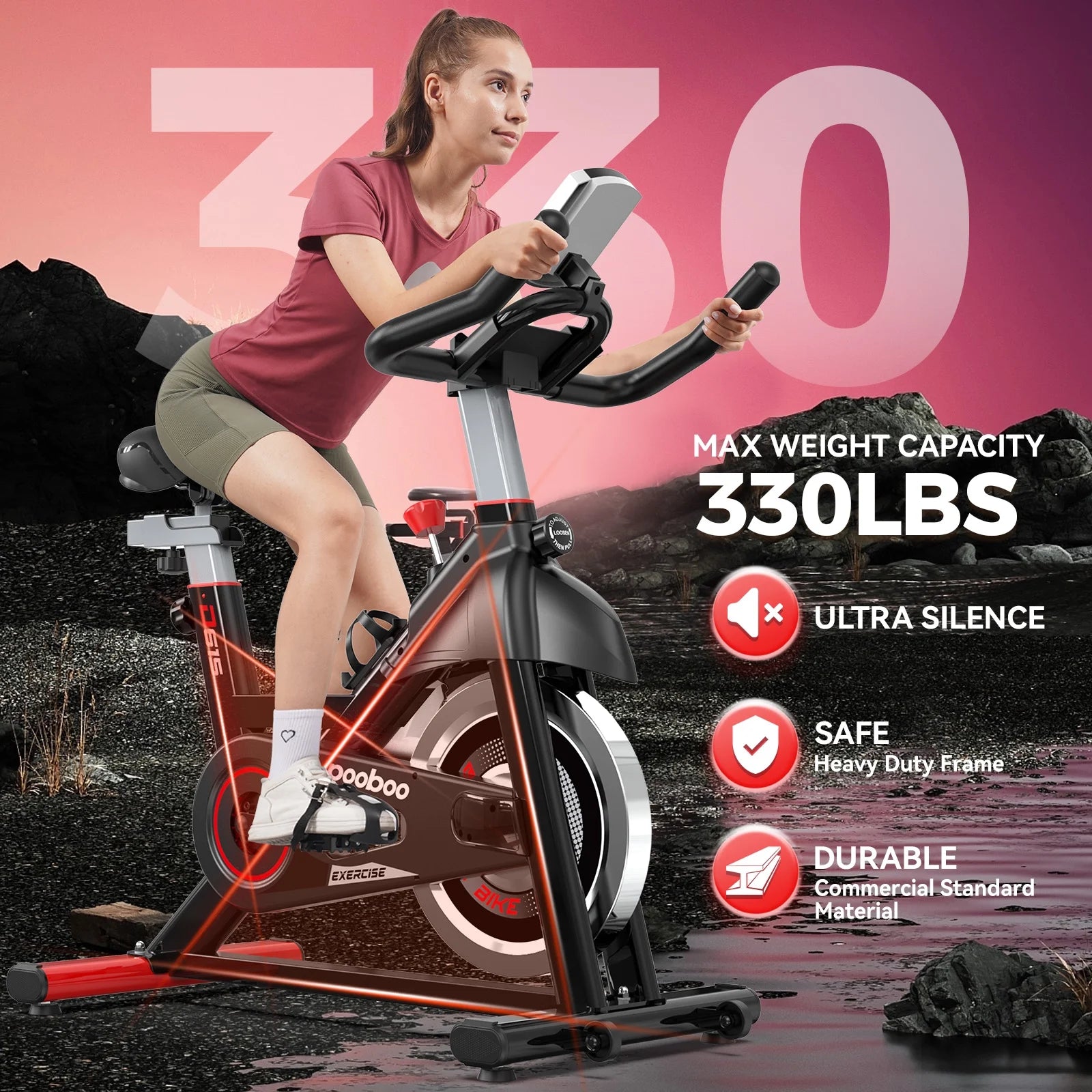Exercise Bike Indoor Cardio Stationary Cycling Bike Magnetic Resistance Recumbent Bicycle with Monitor for Home Office Workout Max 350 Lbs