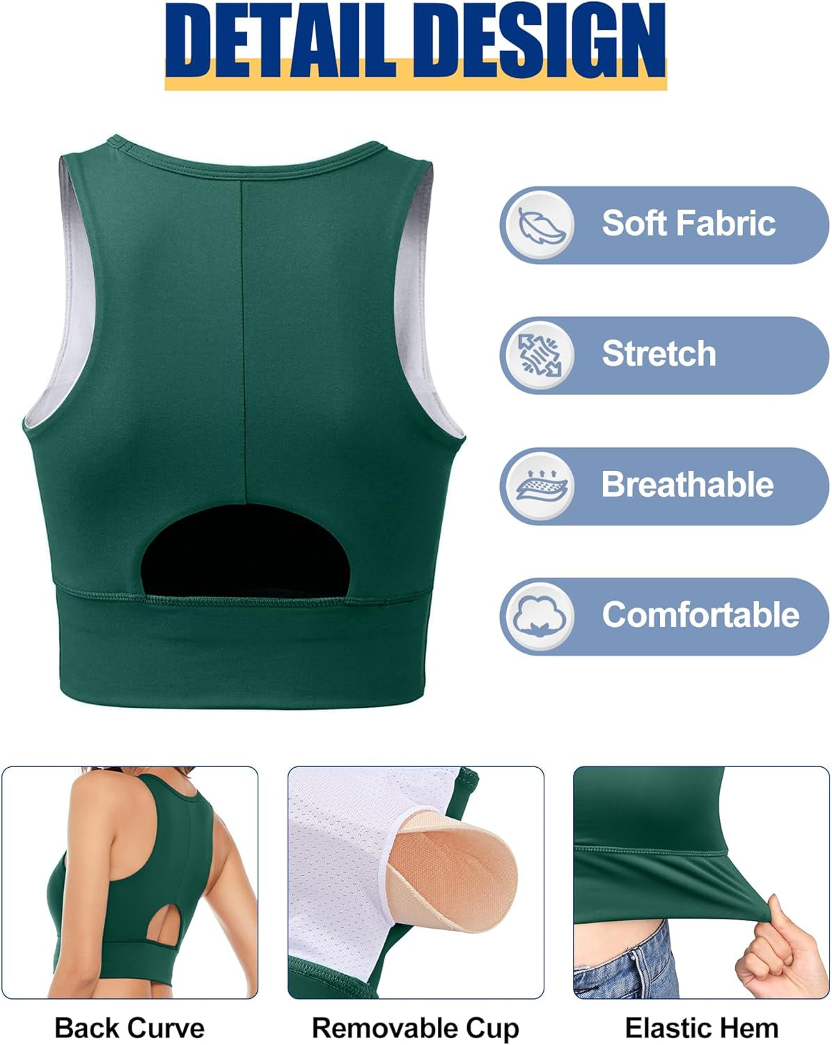 Sports Bras for Women High Impact Sports Bra - Removable Padded Yoga Racerback Bra Workout Crop Tops