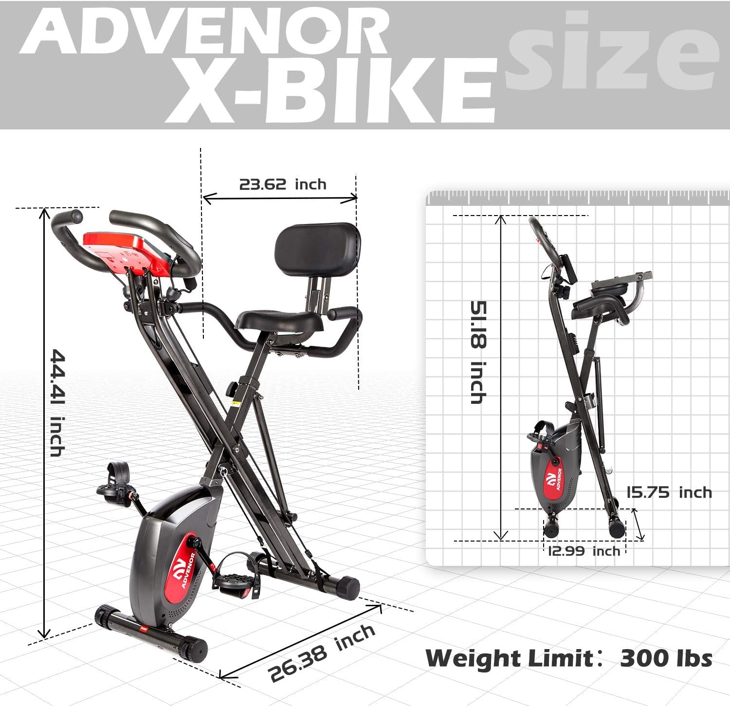 Exercise Bike Magnetic Bike Fitness Bike Cycle Folding Stationary Bike Arm Resistance Band with Arm Workout Backrest Extra-Large Seat Cushion Indoor Home Use