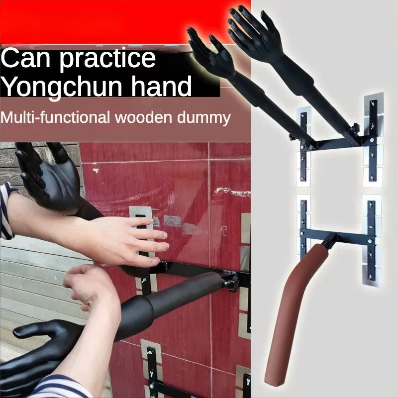 Wing Chun Boxing Hand Trainer, Multifunctional Hand-Shaped Wooden Pile, Wall-Mounted Spring Jeet Kune Weights