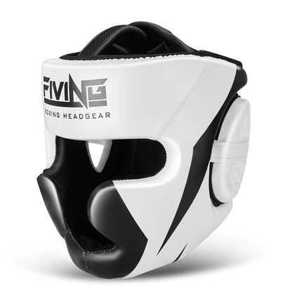 FIVING Full-Covered Boxing Helmet Muay Thai PU Leather Training Sparring Boxing Headgear Gym Equipment Taekwondo Head Guard