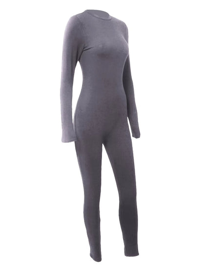 LW Plain Long Sleeve Jumpsuits Workout Yoga One Piece Back Zip Leggings Romper Bodycon Bodysuit Sexy Workout Unitard Playsuits